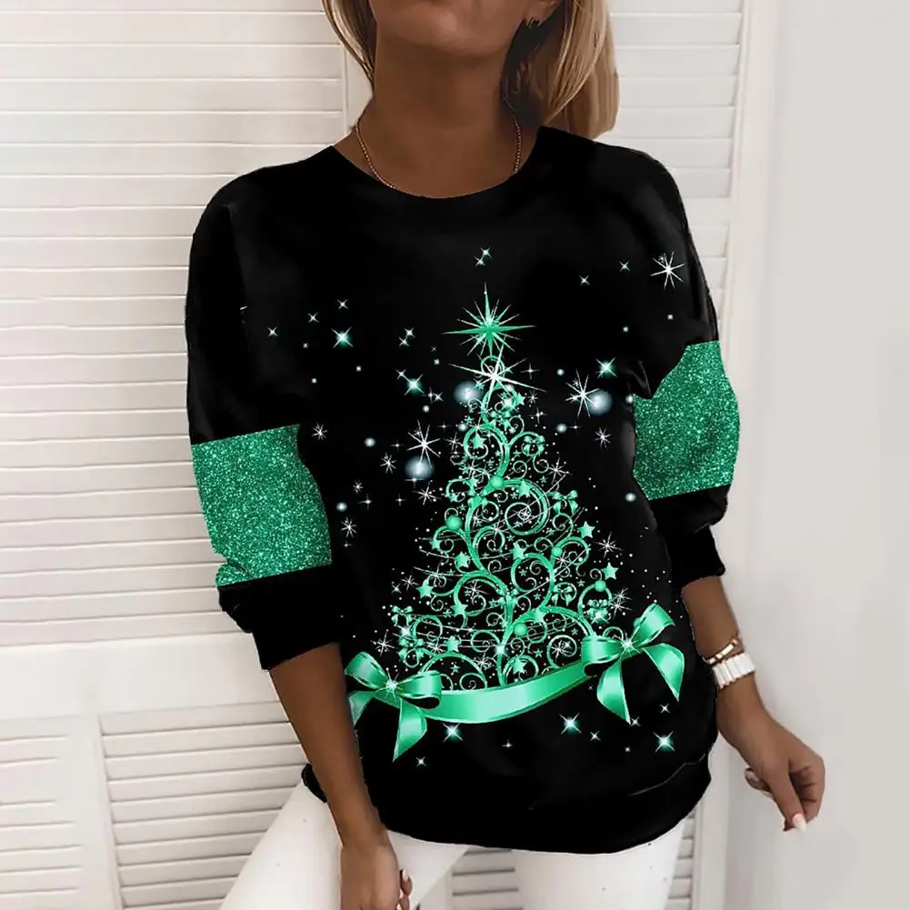 

Fashion Women Shirt Washable Stunning Visual Effect Snowflake Sparkly Christmas Tree Style Women Shirt Create Atmosphere