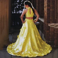 sumnus 2022 ball grown vintage halter prom dresses a line floor length 3d flowers evening dress robe de soiree de mariage