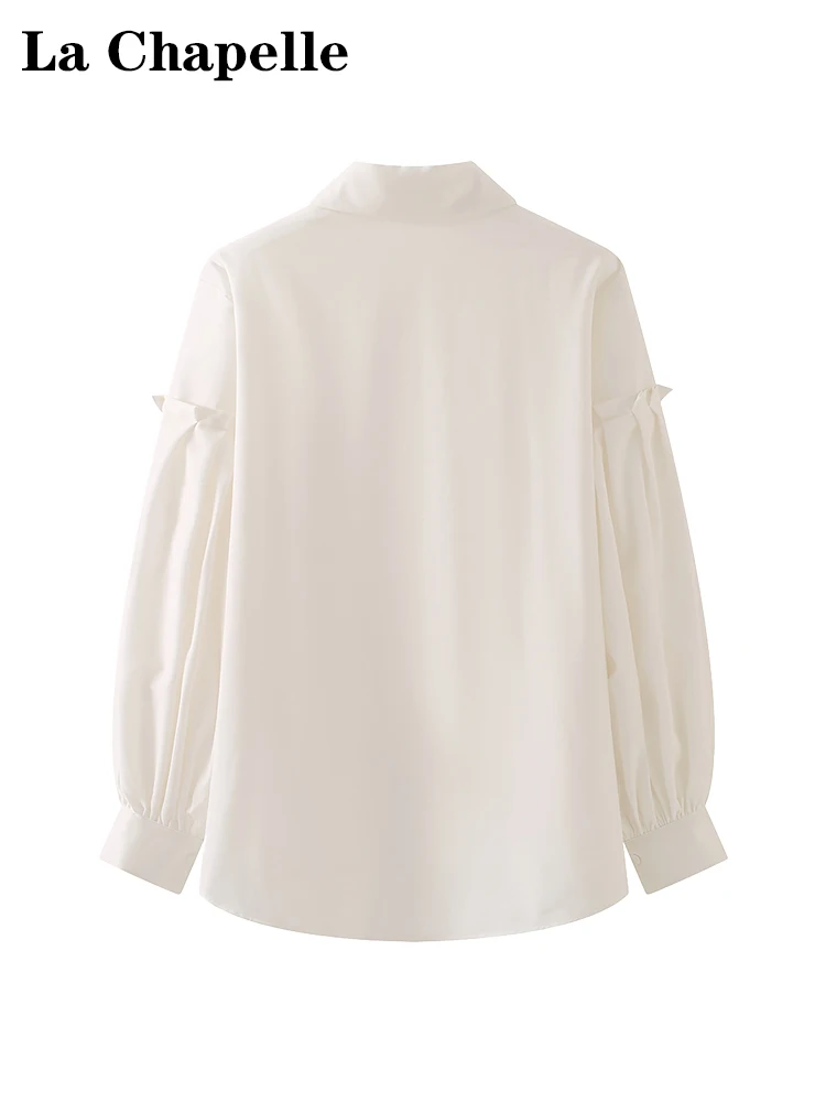 La Chabell Pleated Lantern Sleeve White Shirt Women Autumn New Design Sense Loose Slimming Chic Top