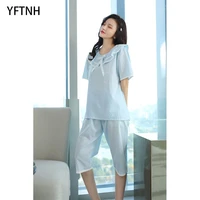 yftnh summer pajamas for women sleepwear suit cute plain short sleeve night shirts and short sets turn down collar pjs homewear
