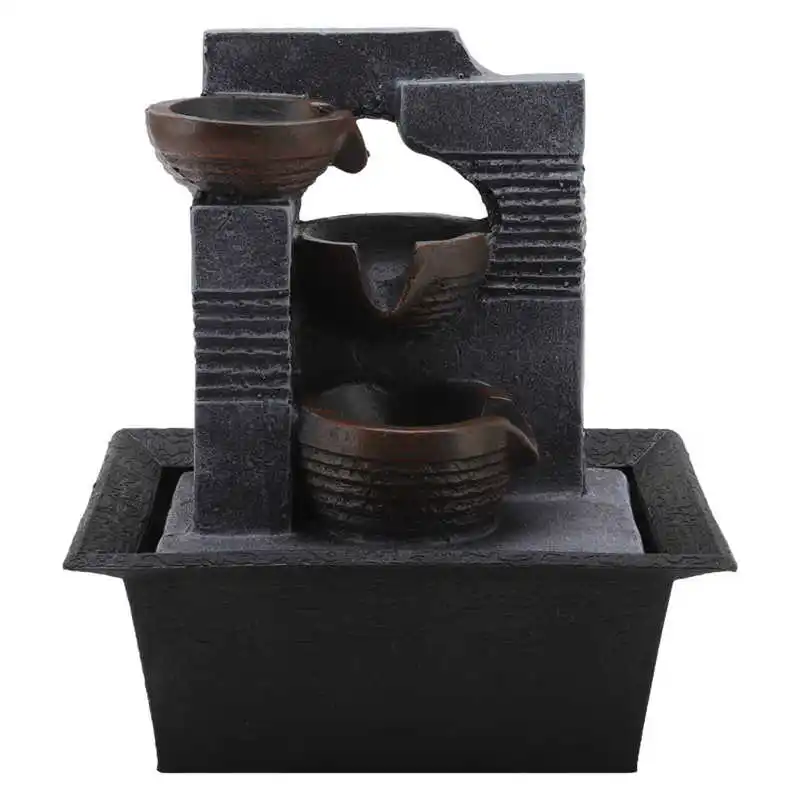 

4 Tier Table Top Water Fountain Resin Crafts Desk Water Fountain Ornament with Colorful Lamp Beads for Home Office