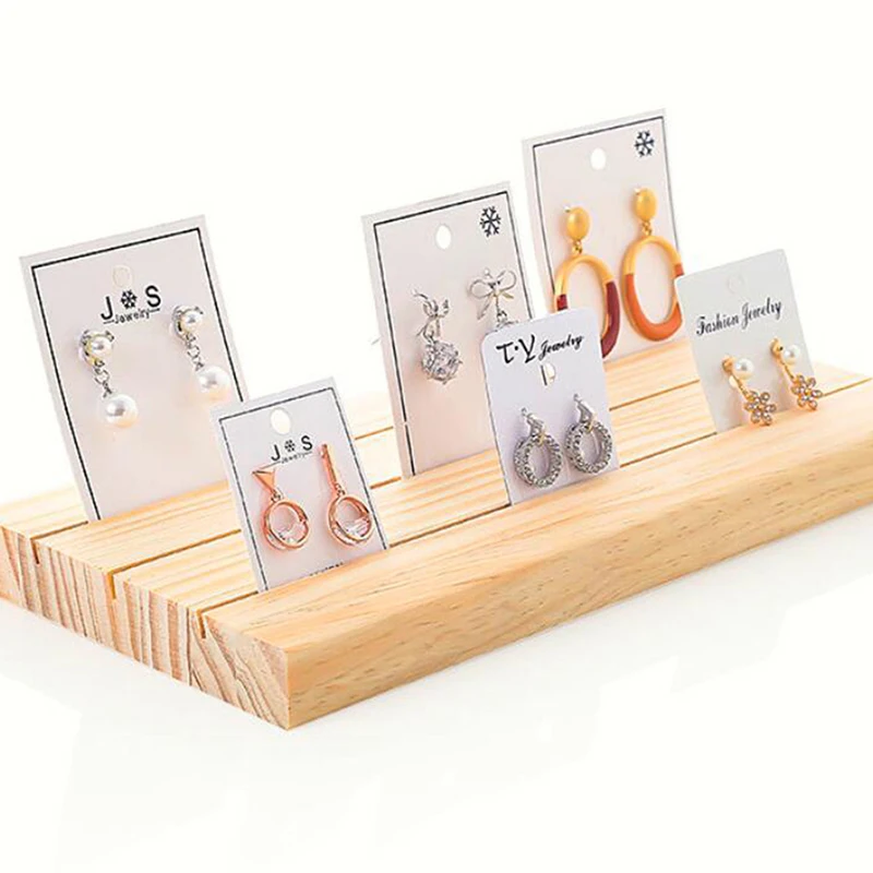 

Wooden Earrings Jewelry Display Stand Card Slot Plate Jewelry Necklace Rings Earrings Keys Display Stand Rack Holder Jewelry
