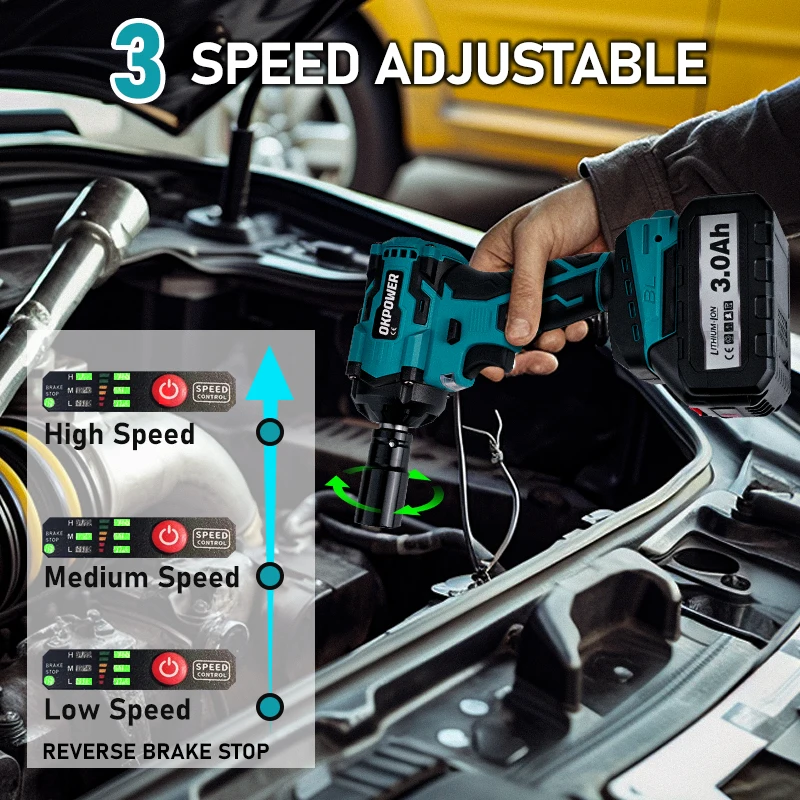 Нм бесщеточный Электрический ударный гайковерт 3 передачи 1/2 дюйма Ударная дрель