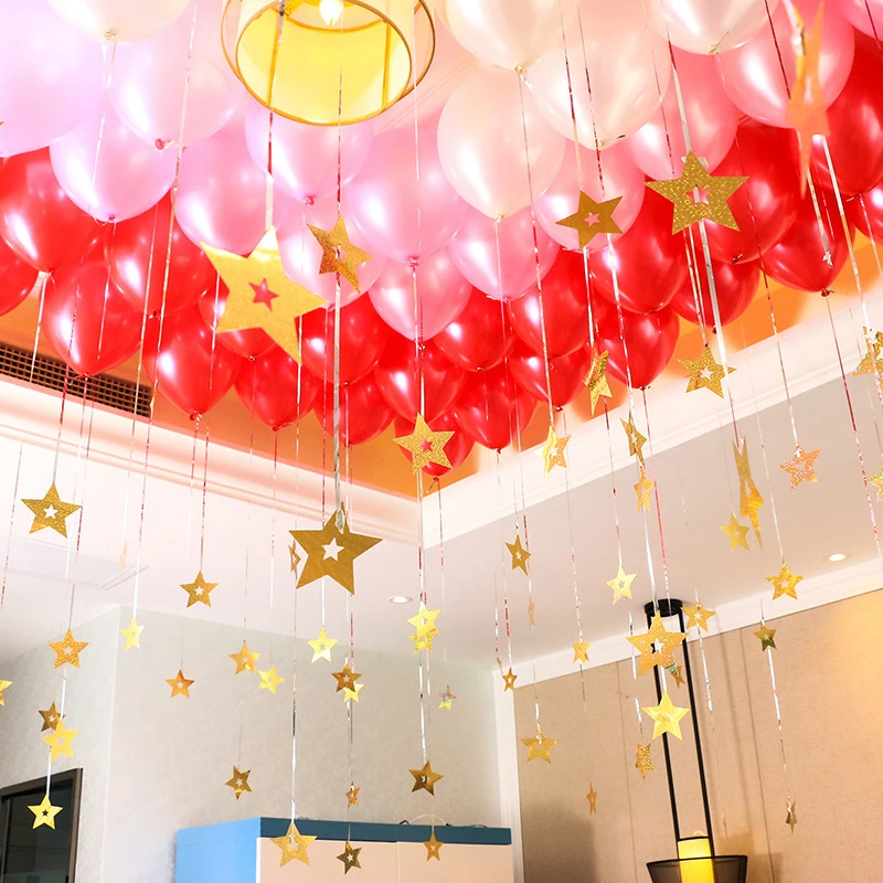 

50/100pcs Red Heart Star Laser Sequined Balloon Pendant Valentines Day Romantic Wedding Hang Decoration Wedding Supplies