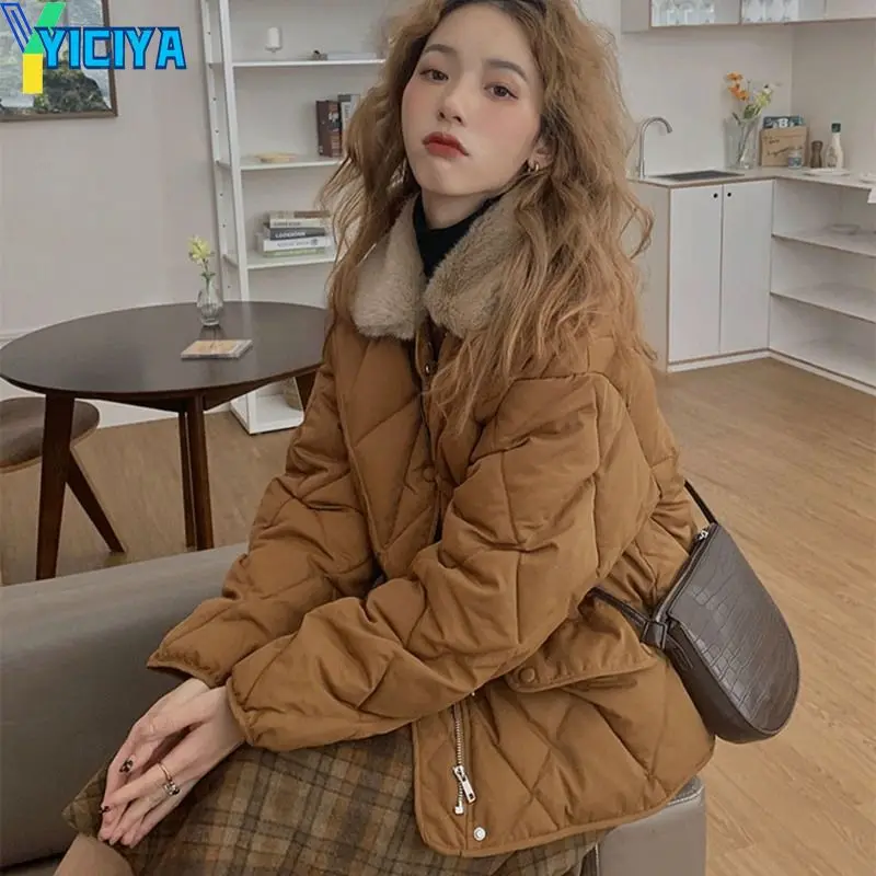 YICIYA 2022 Autumn Winter Jacket Woman Casual Loose Parkas Jacket Women Solid Warm Thick Coats Female Turn-down Collar Outwear