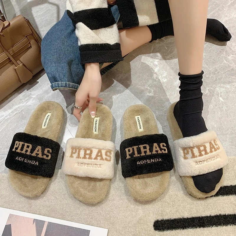 Modern Slippers Winter Faux Fur  Zapatos De Mujer Indoor  Low (1cm-3cm) зимние теплые тапочки Zapatillas Mujer