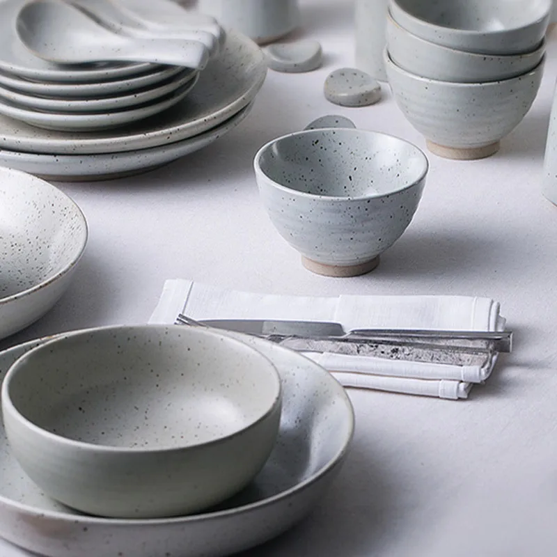 

RAW Hans Creamy-Yellow Dishes Set Home Retro Simple Ceramic Rice Bowl Cutlery Kitchen Utensils