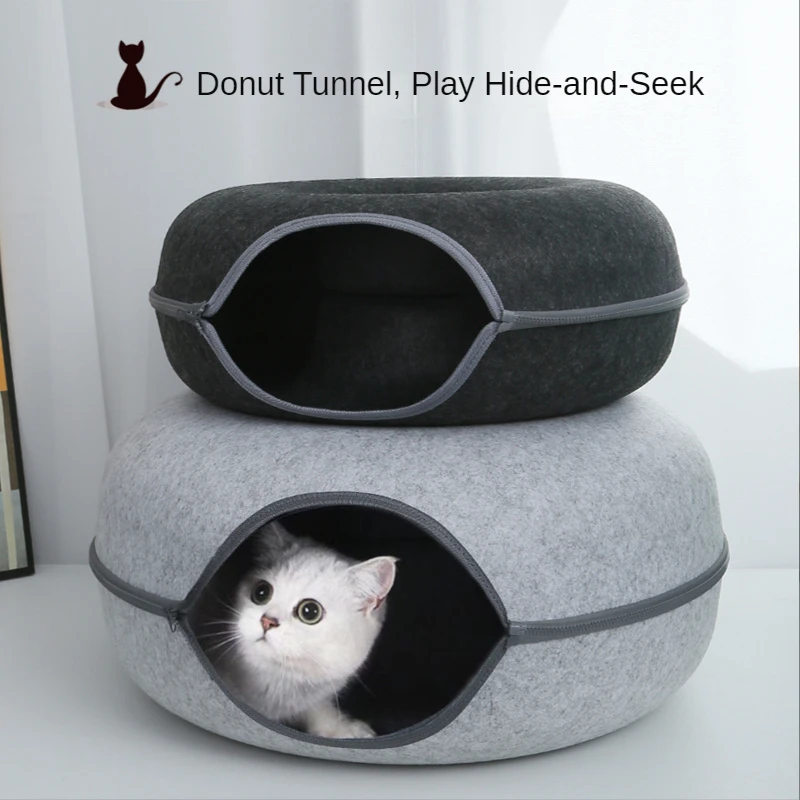 

Four Seasons Available Cat Litter Round Wool Felt Pet Litter Cat Tunnel Litter Gray Felt Cat Litter Cat House