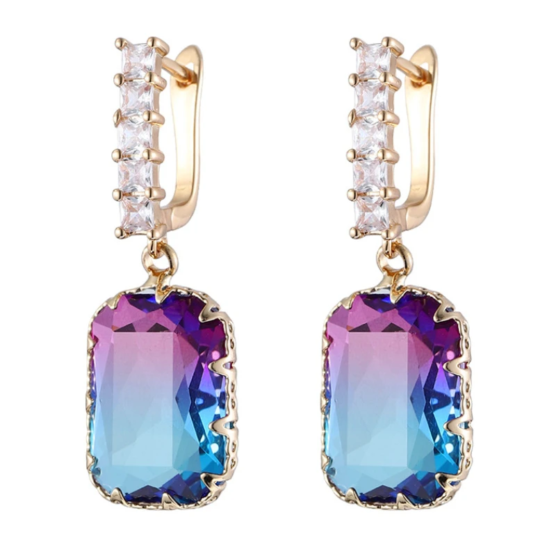 

Woman Zircon Colored Square Geometric Earrings for Party Weddings Jewelry Wholesale