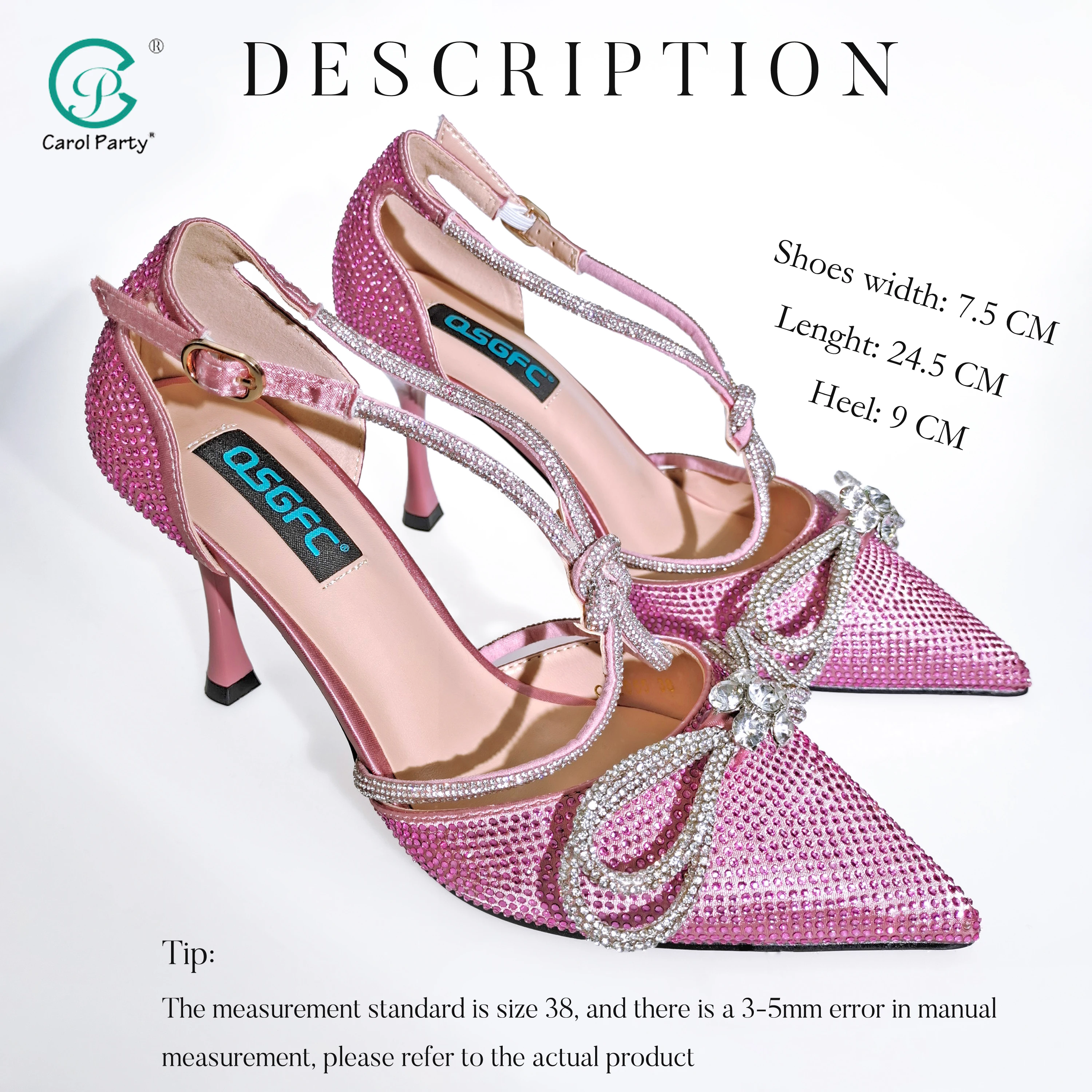 2022 Newest Party Shoes Ladies Shoes and Bag SetFull Diamond Butterfly Design in Pink Color