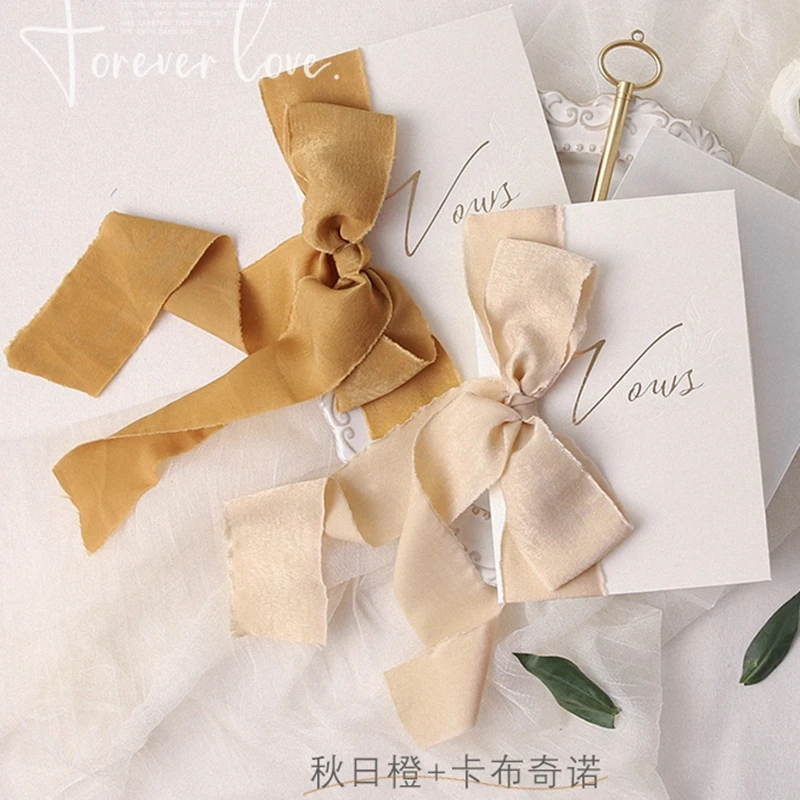 

2pcs INS Style Romantic Wedding Vows Card With Satin Chiffon Ribbons Wedding Favor Bridal Shower Photo Props Vows Gift