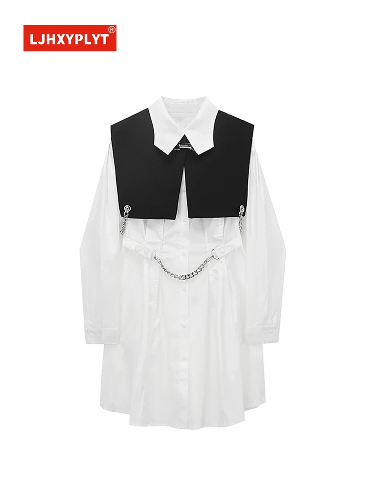 Black Vest White Shirt Skirt Two-piece Set Women's Spring And Summer New Temperament Waist Pleated Long Sleeve Dress Suit Female