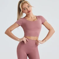 spring 2023 new released women yoga wear lulu short sleeves crop top stripe back high waist legging set