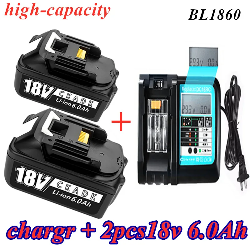 

Bl1860 Oplaadbare Batterij Met Lader, 6000Mah Lithium Ion Batterij Voor 18V Makita, 6Ah, Bl1840, bl1850, Bl1830, Bl1860b, Lxt4