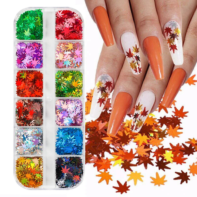 

Maple Leaf Nail Art Glitter Flake Decor Manicure Nail Accer Leaves 3D Colorful Sequins Polish Manicure Autumn Nail Decoration