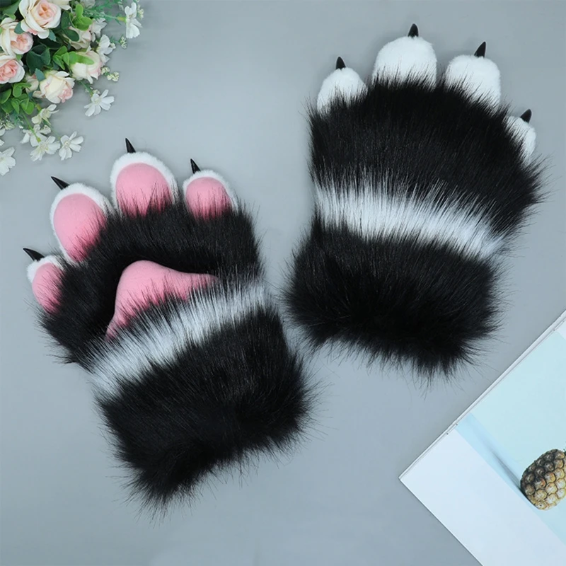 

Boys Girls Cartoon Animal Paw Shape Gloves Cosplay Halloween Plush Mittens