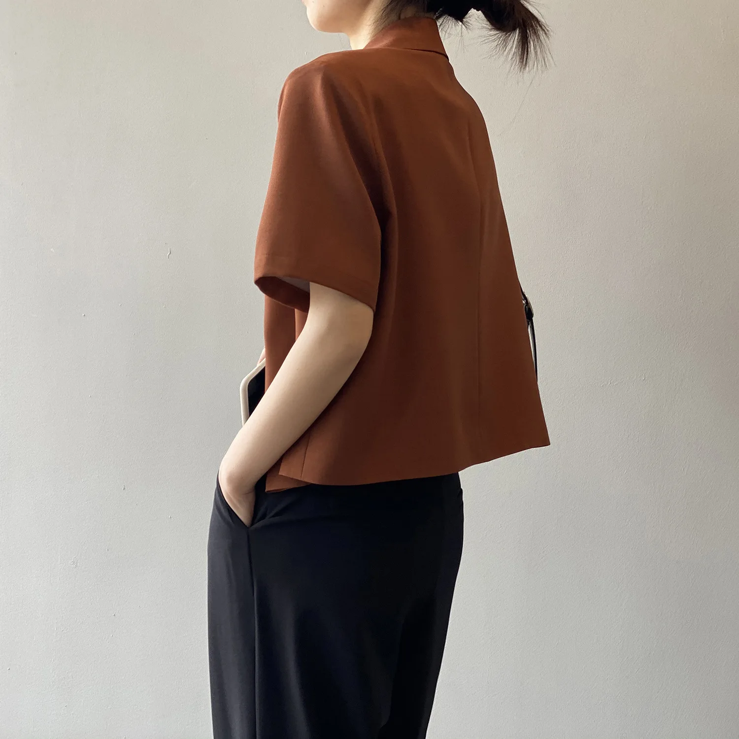 Women Elegant Chic Short Sleeved Small Suit Jacket Korean Style Loose Lady Office Short Tops 2023 Autumn Solid Color Cardigan