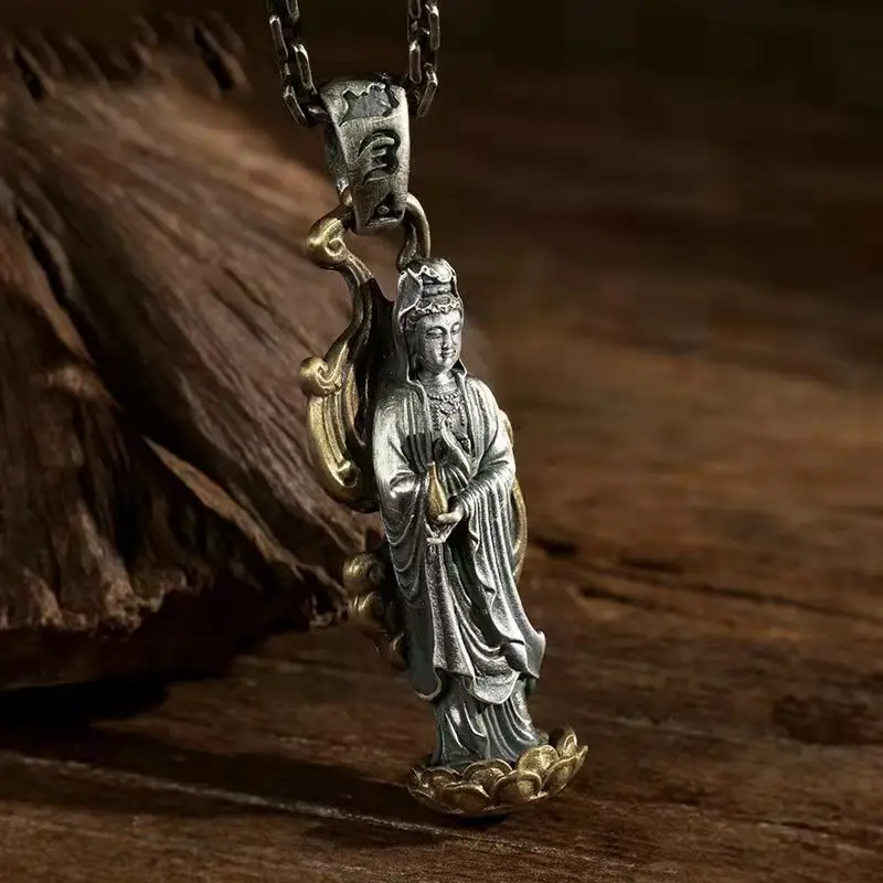 

New Design Retro Men's Guanyin Pendant Buddha Necklace Trend Pendant Ping An Jewelry Accessories