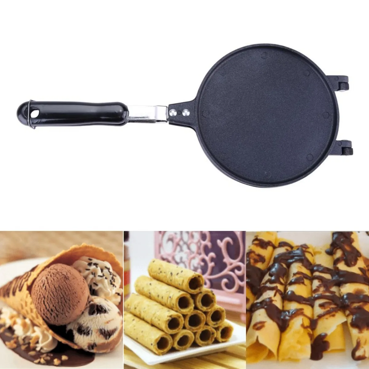 

Waffle Cone Maker Non-stick Crepe Egg Roll Maker Crepe Pan Multifunctional Double-sided Ice Cream