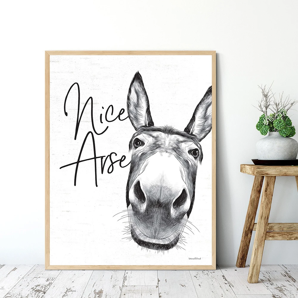 Смешной Ослик Hello милые щеки красивая задняя фотография черная Белая настенная