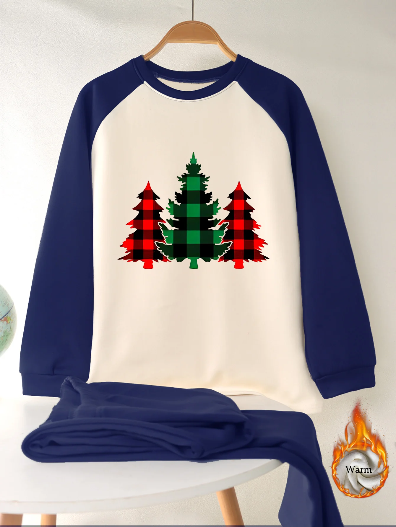 Подростковый комплект Automne Hiver chaud sous - vêtements arbre de Noël imprimé manches longues doux en duvet hiver