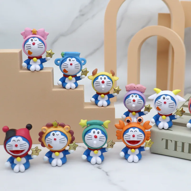 

Hot Anime Stand Cute Robot Cat 12 Constellation Hand-made Model Jingle Cat Doraemon Car Ornaments Blue Fat Cartoon Doll