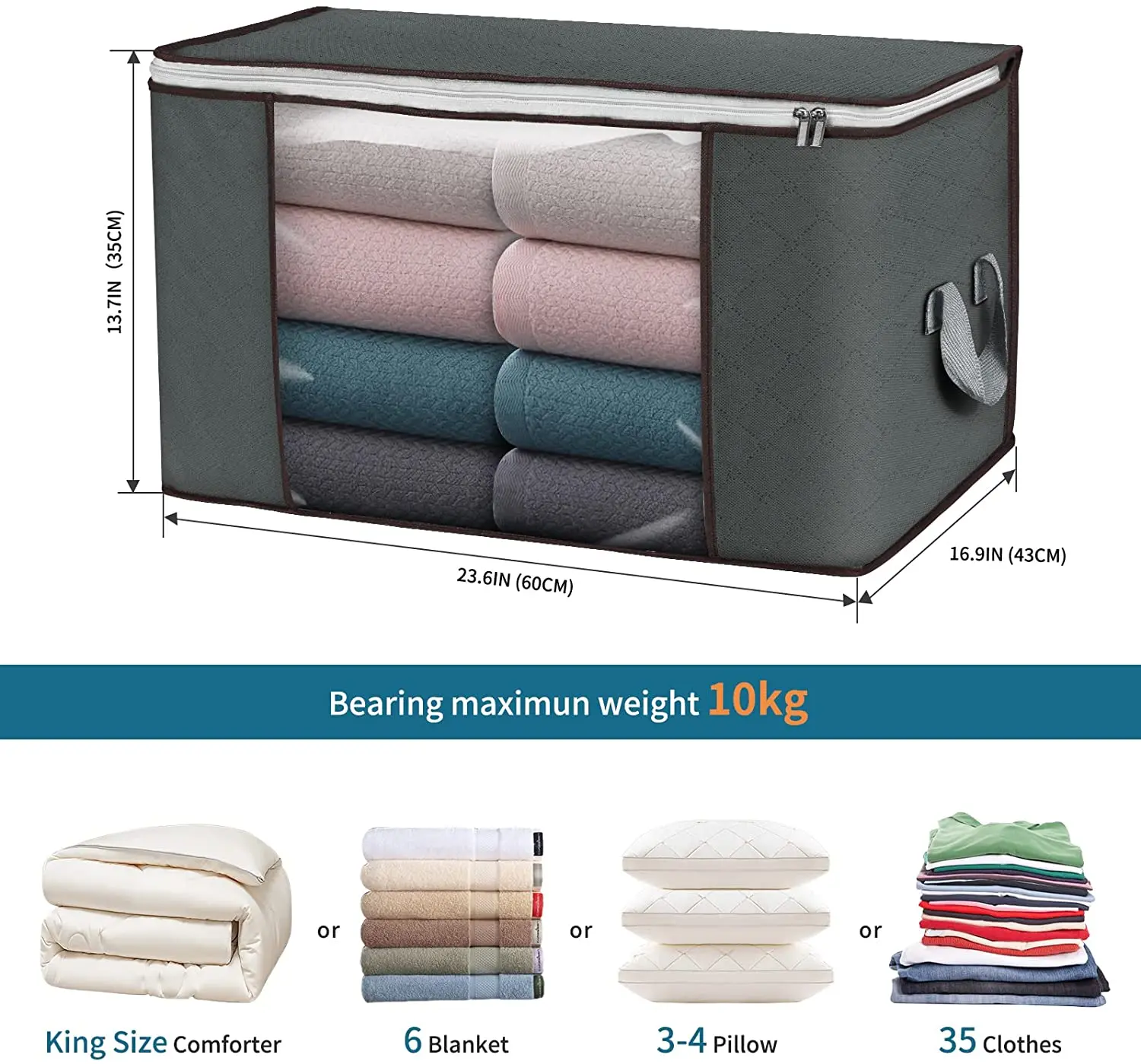 

2PCS Large Storage Bags,Clothes Storage Bins Foldable Closet Organizers Storage Containers with Durable Handles Thick Fabric 90L