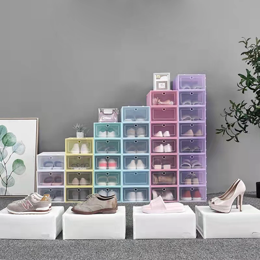 

Big 6pcs Folding Plastic Shoe Box Storage Box Shoe Box Thickened Dust Shoe Storage Box Stacked Combination Shoe Cabinet