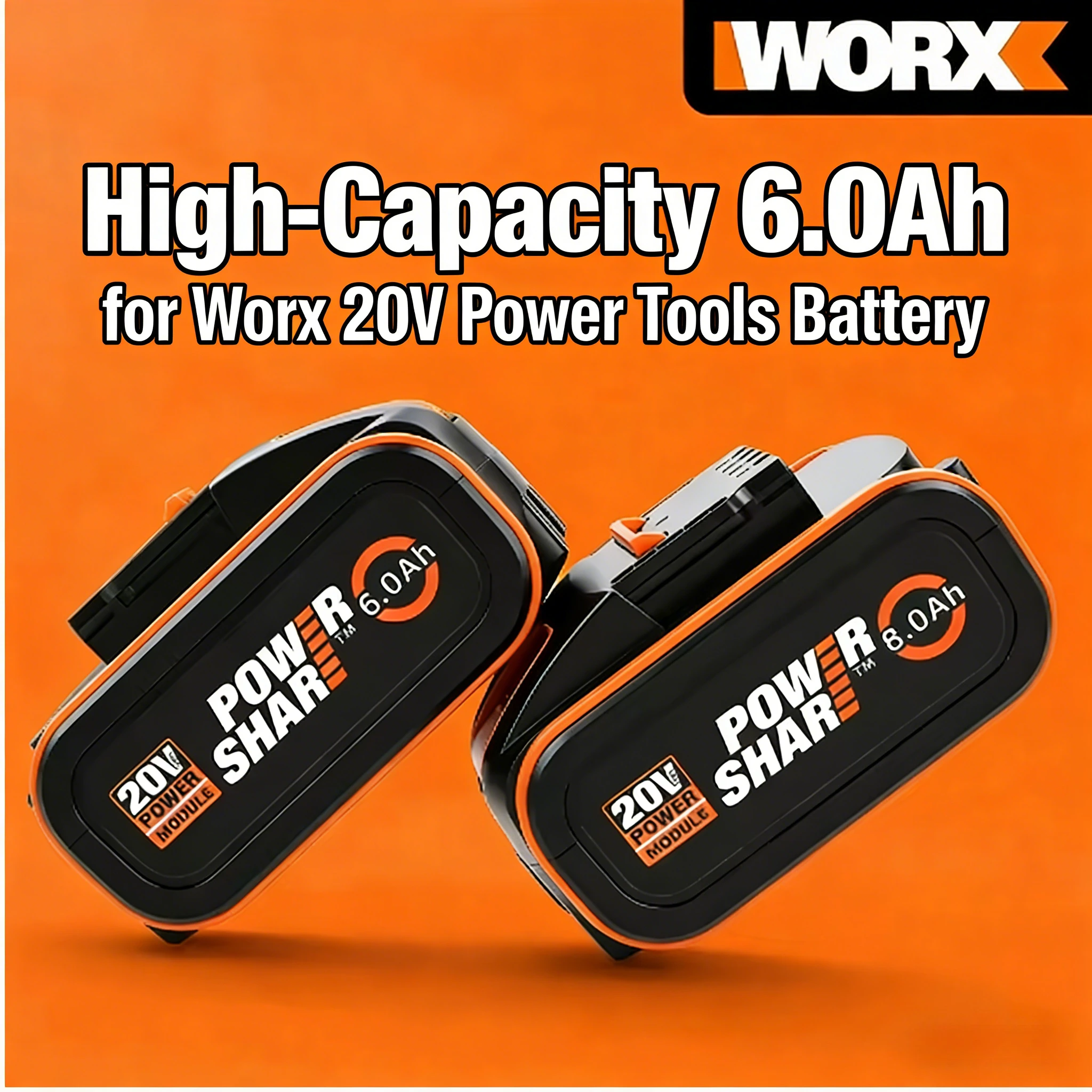 Фото Оригинальный аккумулятор Worx 20V High Output 4.0/6.0/8.0 Ач, универсально подходит для беспроводных электроинструментов, ударопрочный корпус, стабильная производительность. №2