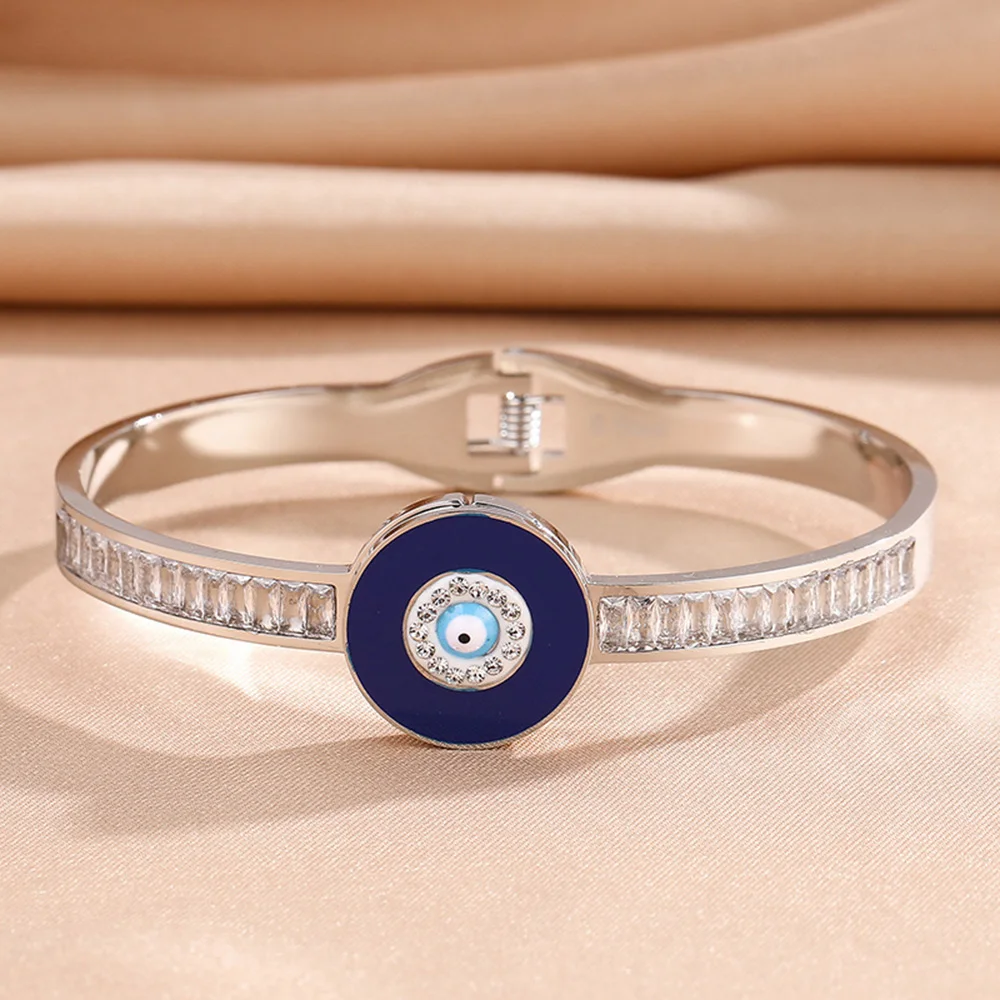 Женский браслет из нержавеющей стали с синими дисками и эмалью |