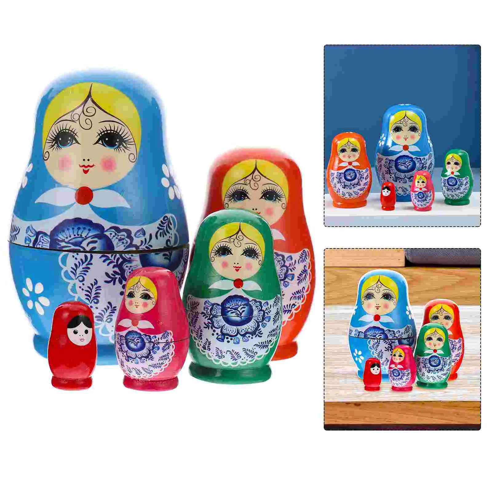 

1 Set of Russian Nesting Wooden Matryoshka Desk Ornament (Random Color)