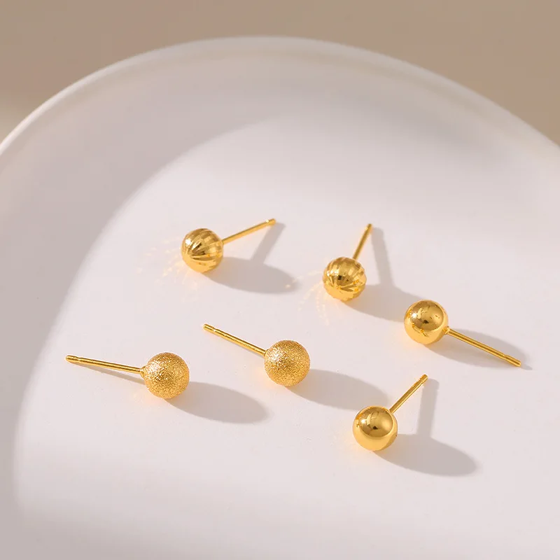 

Exquisite Gold Bean Earrings Simple 18k Gold Plated Round Ball Ear Studs for Teens Not Easily Allergic Sleep Without Picking