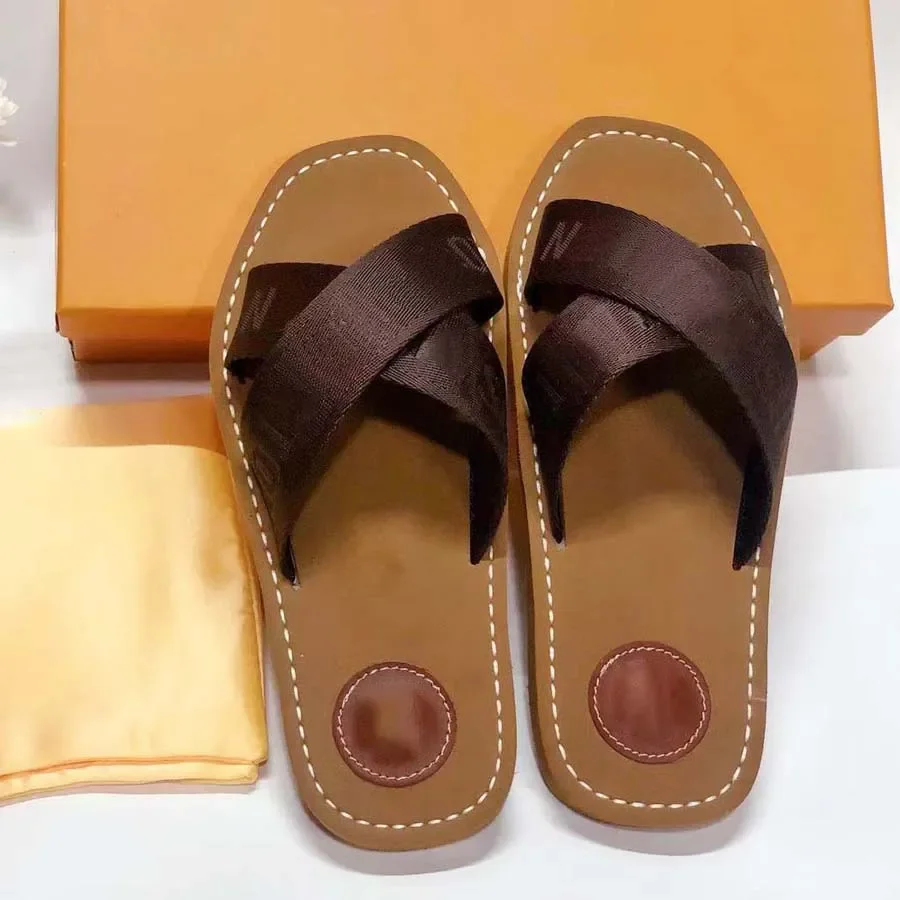 

2023 Summer new women's slide leather sandals flat cross slippers canvas beach sandals rubber soled summer flip-flops 35-42