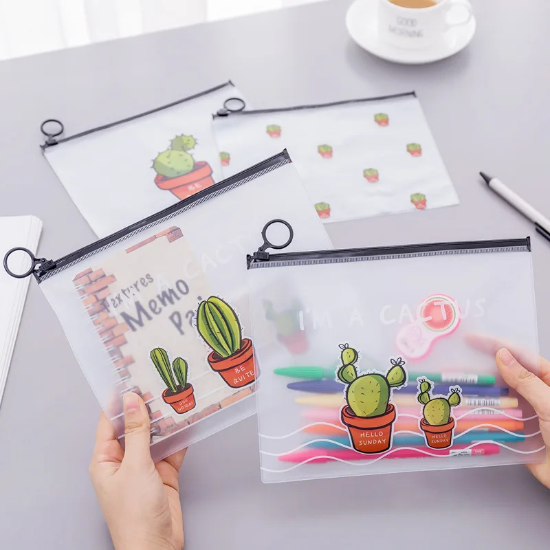 

1pcs Simple Transparent Cartoon Cactus Pencil Case Kawaii Pencil Bag Office For Child School Supplies Stationery Storage Bags