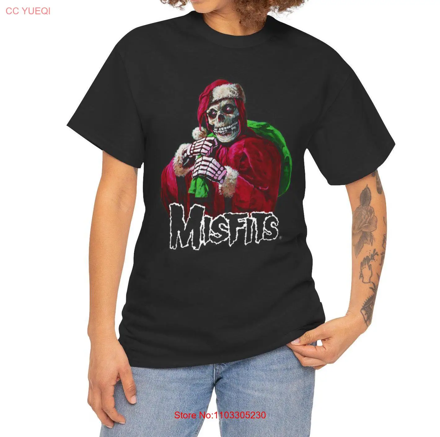 Рождественская футболка Misfit Santa с черепом в стиле рок-панк металлическим