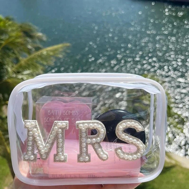 

Mrs makeup bag beach pool wedding Bachelorette hen party Bach weekend bridal shower just married honeymoon Trip bride wife gift