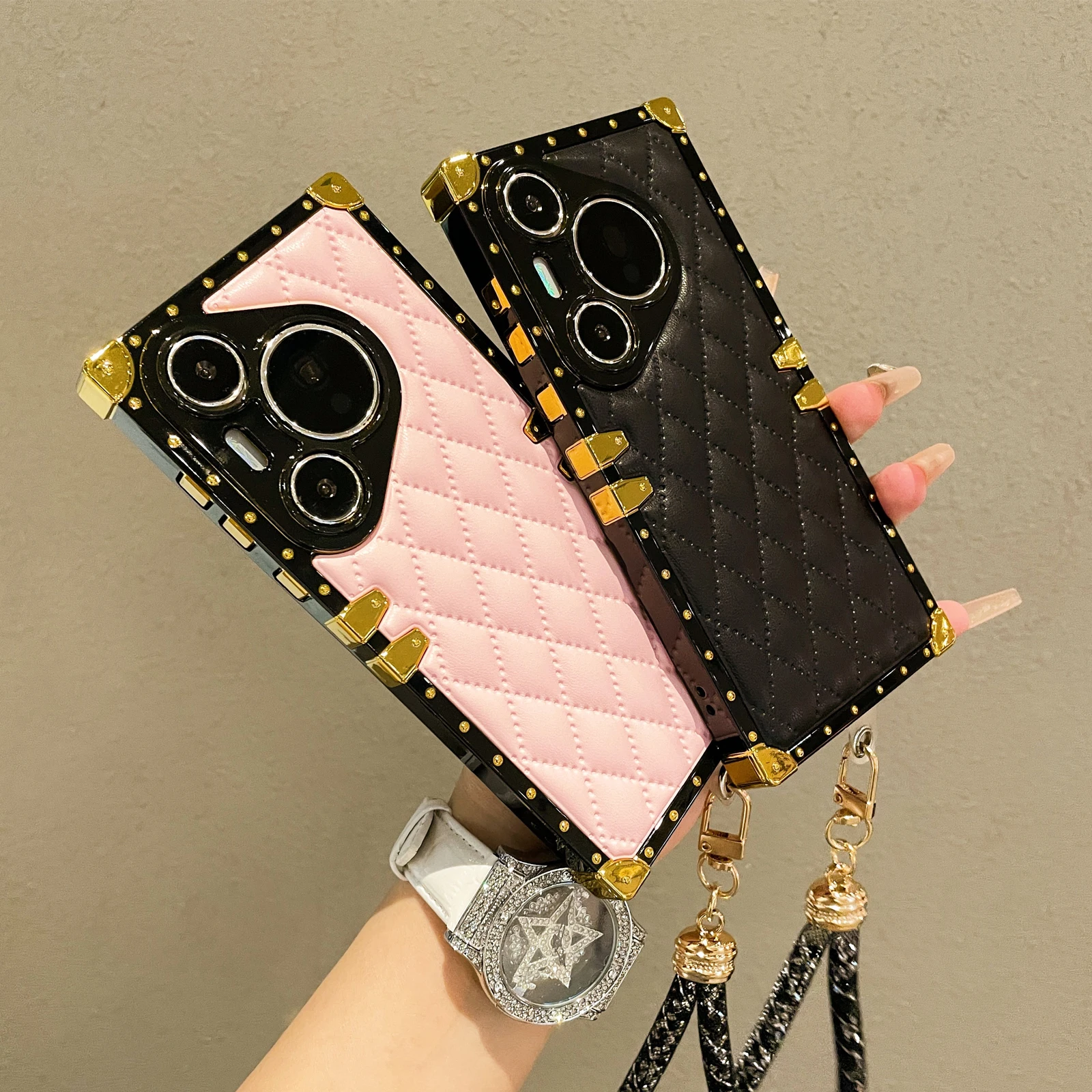 Противоударный кожаный чехол с геометрическим рисунком для Huawei Pura 70 Pro защитный