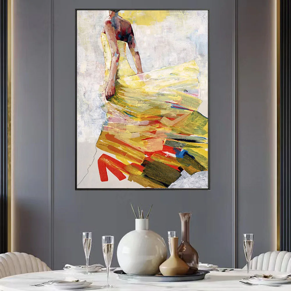 

Hand Painted Oil Painting On Canvas Abstract Character Girl Dancing In Skirt Paintings Living Room Decoration Wall Art No Frame