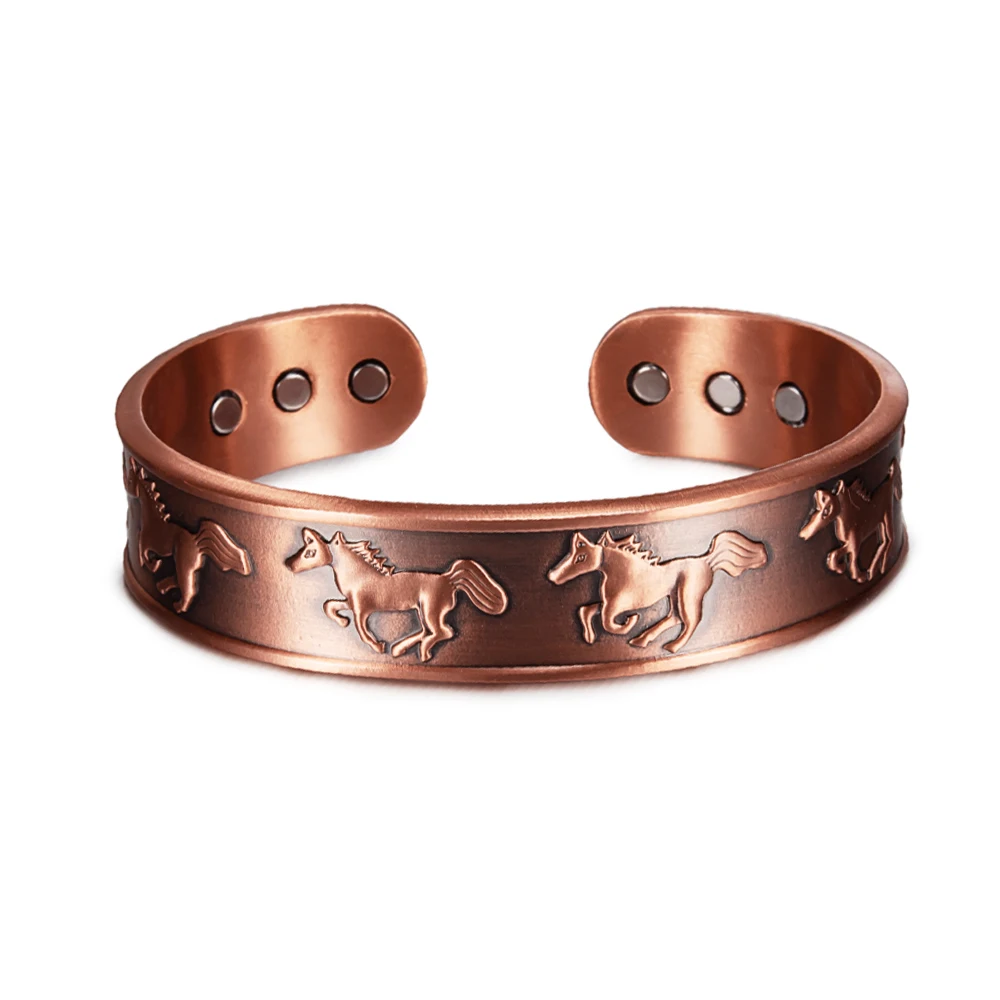 

Ikuinen Copper Magnetic Bracelet Adjustable Horse 15.5MM Wide Therapeutic Magnetic Bracelet For Men Jewelry Gift