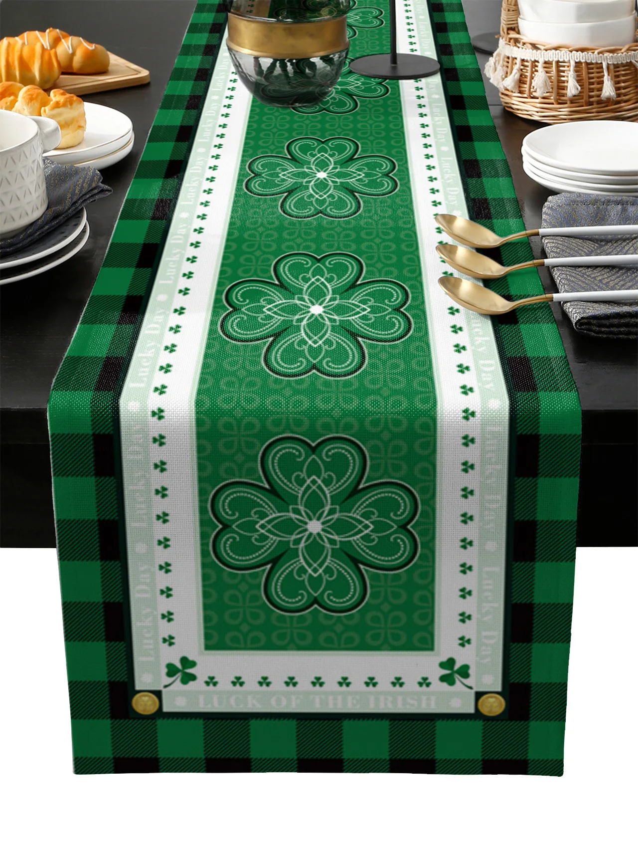 

Настольная дорожка в стиле Святого Патрика с зеленым клевером, свадебное украшение, домашний декор, кухонная настольная дорожка, столовые п...