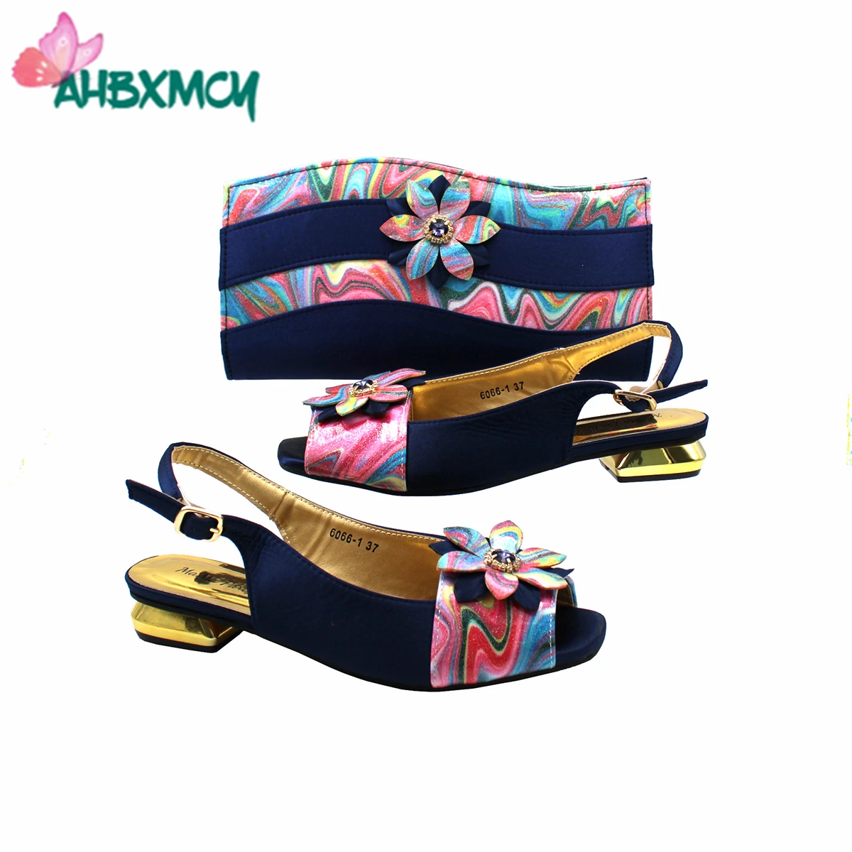 

2022 Special Design Summer Shoes and Bag Set in Dark Blue High Quality Italian Ladies for Women Garden Party