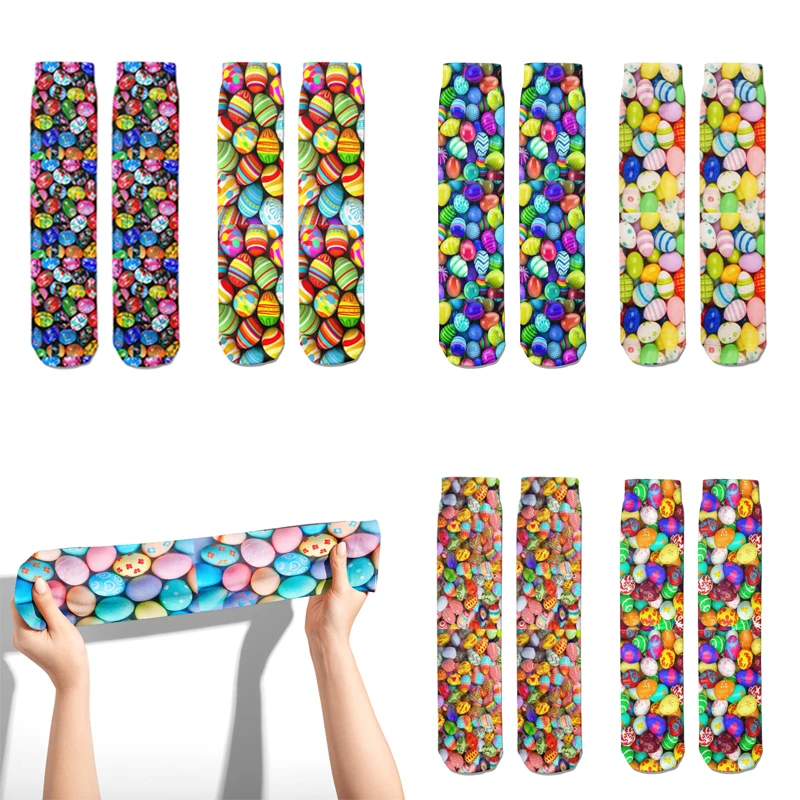

Hot Sale Fashionable Color Novelty Fun Egg Cotton Long Socks 3D Printing Harajuku Halloween Casual Mid Tube Socks For Ladies