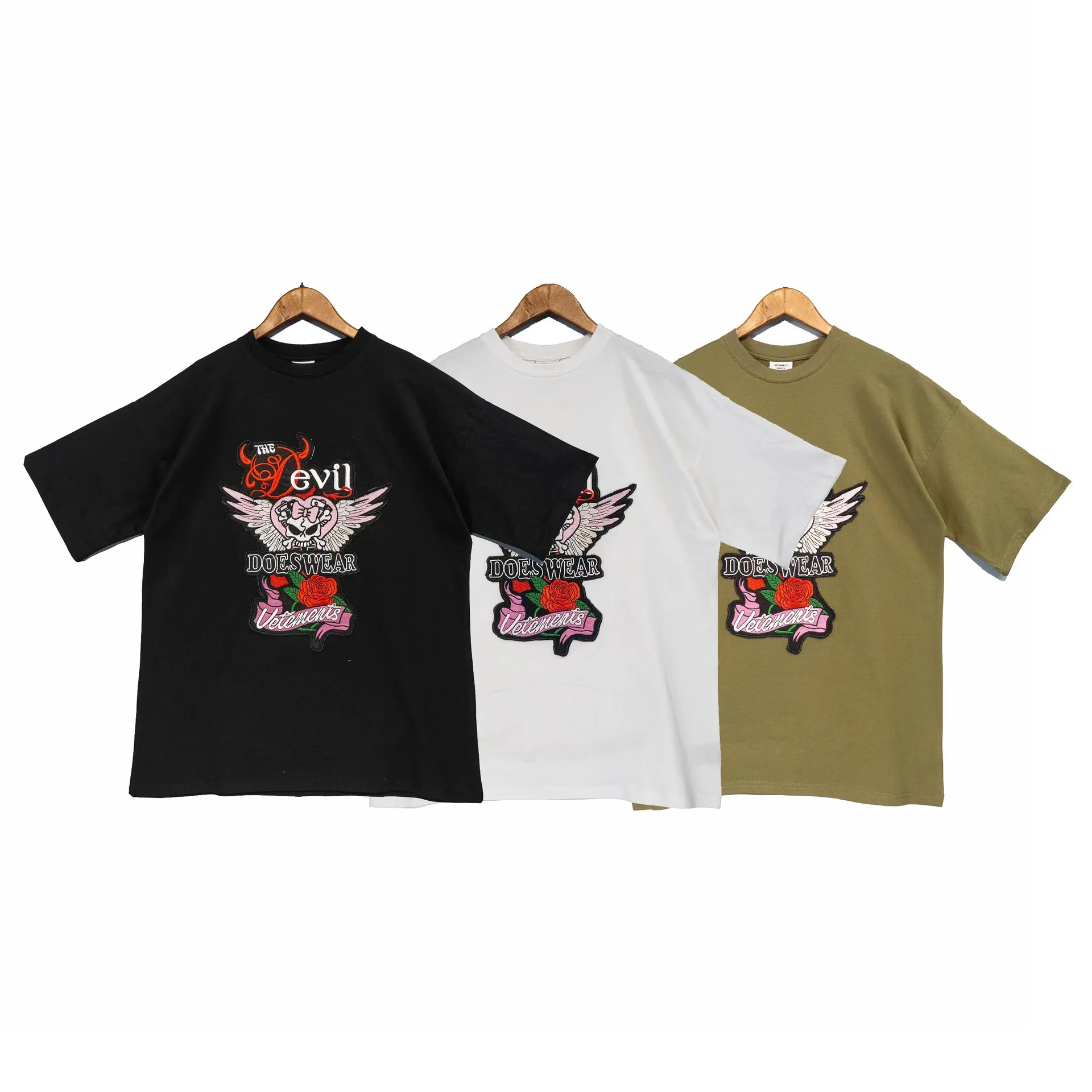 

Vetements T-shirts Men Women Summer Fashion New VTM Rose Embroidered Tops Tees T-Shirt Oversized Short Sleeve Hip-Hop Tshirt