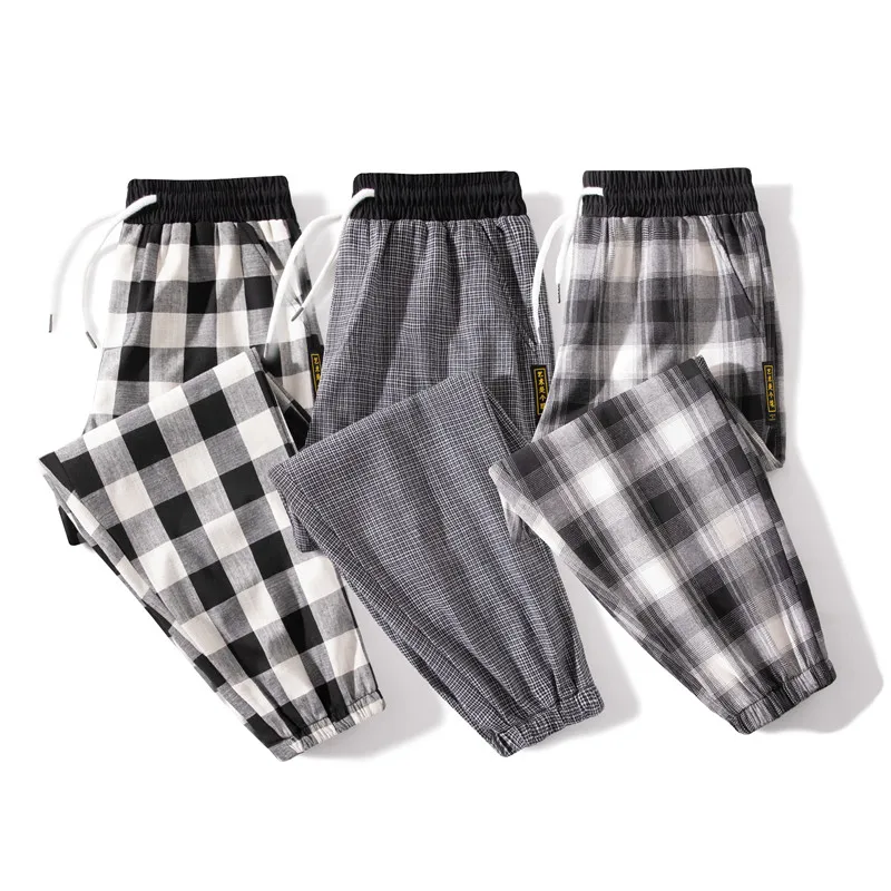 

All-match Plaid Pants Men Casual Pants Male 2022 Summer Harajuku Loose Drawstring Wild Pant Man Hip hop Jogger Trousers