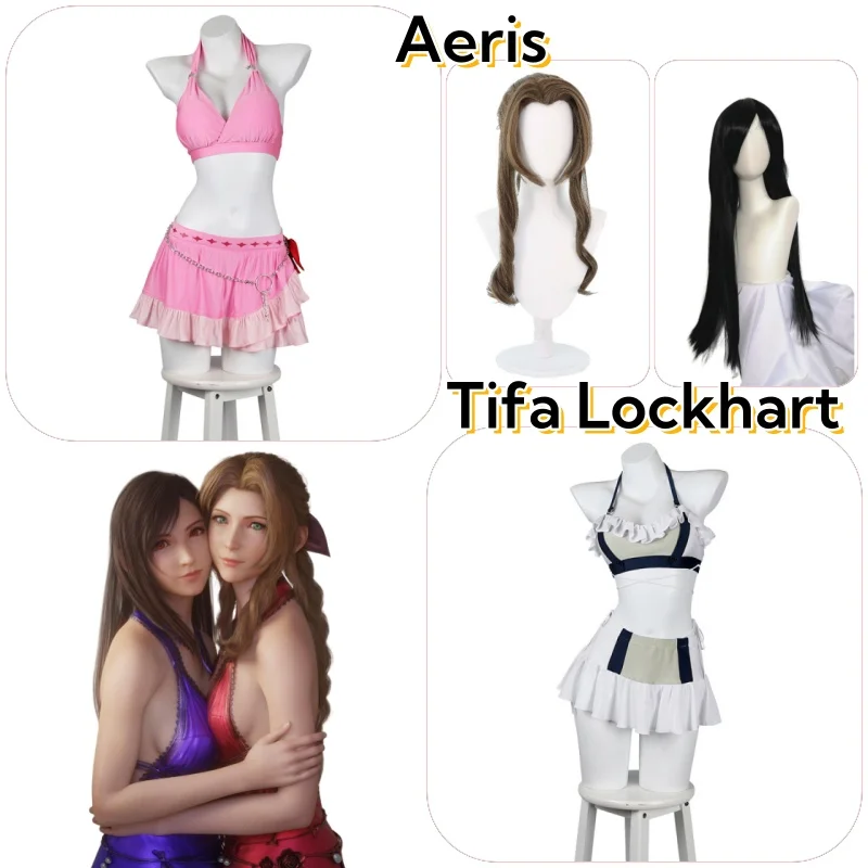 Костюм для косплея Aeris Tifa Lockhart летний купальник с париком пикантное бикини