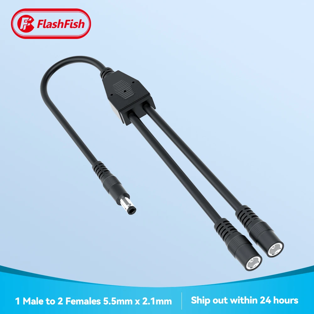 

Flashfish Solar Connectors DC Y Splitter Cable 1 Male to Dual Female 5.5mm x 2.1mm DC Extension Wire Connects 2 Solar Panels