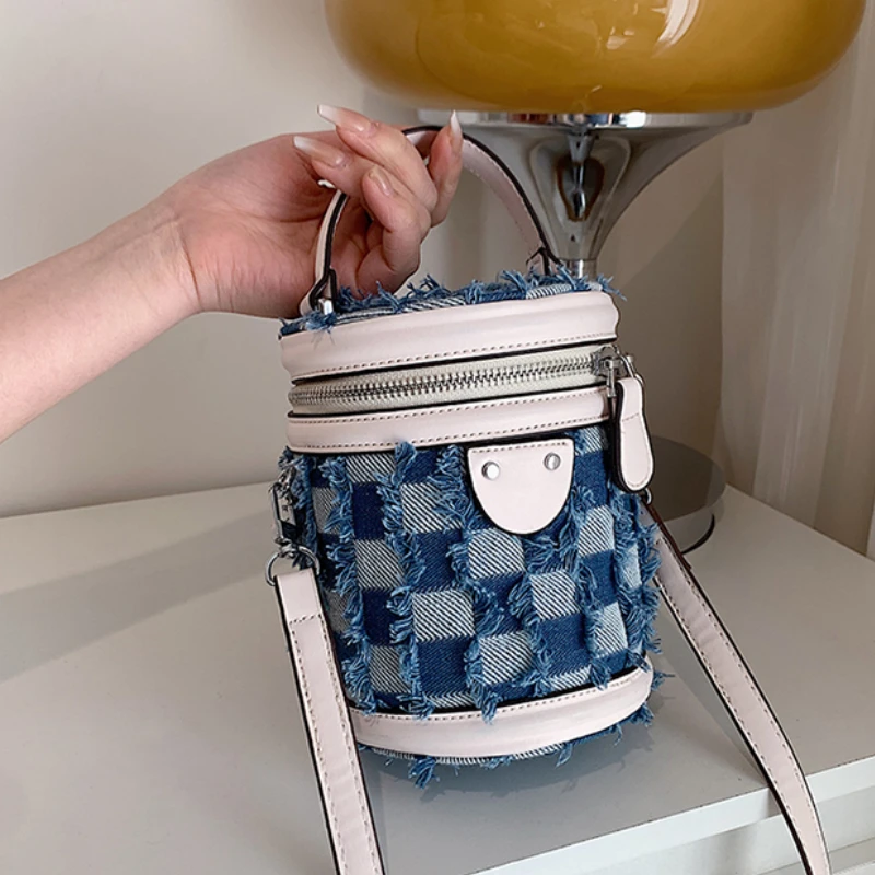 

Сумка-тоут в форме бочонка, Новинка лета 2022, модная Высококачественная джинсовая женская дизайнерская сумка, сумка-мессенджер на плечо