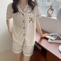 korean style cartoon print pyjamas women clothing sets summer thin short pants pajamas for teen girls kawaii pijamas sleepwear