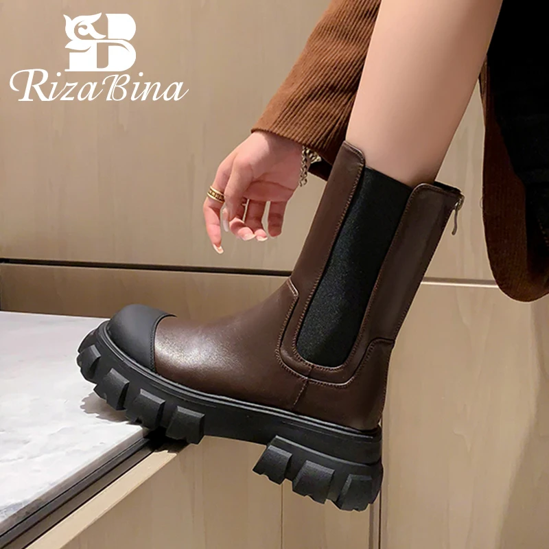 

RIZABINA 2023 New Women Ankle Boots Genuine Leather Winter Women'S Shoes Fashion Casual Ladies Short Boot Footwear Size 34-39