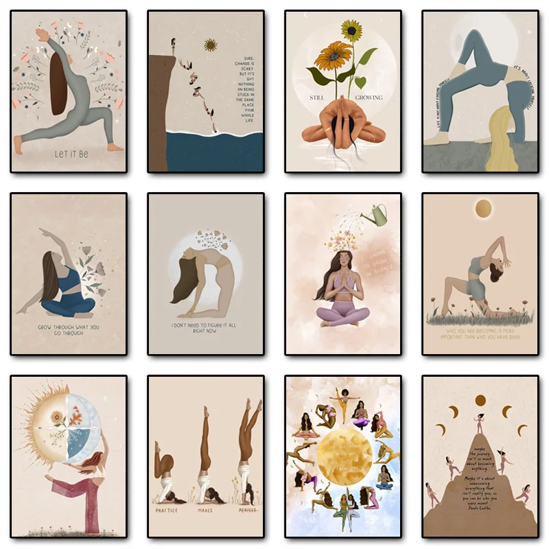 Бохо йога женщины медитация рейки цветок настенное Искусство Холст Живопись